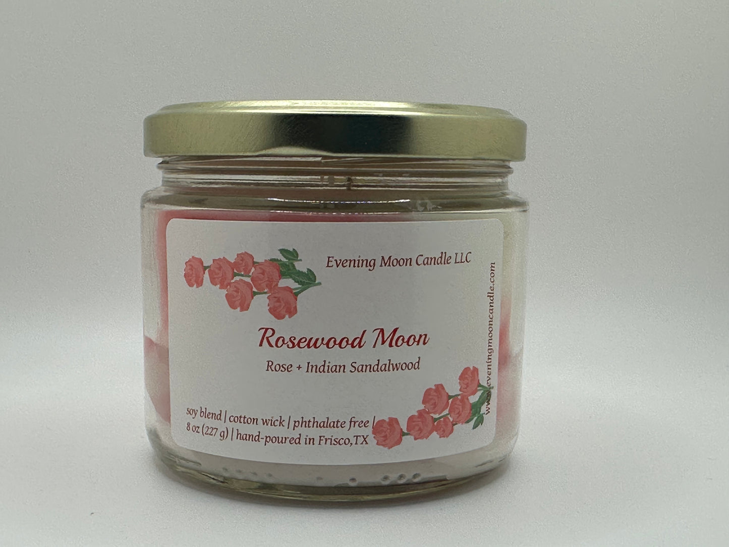 Rose & Sandalwood Soy Blend Scented Candle | Rosewood Moon transforms any space into a sanctuary of love and relaxation