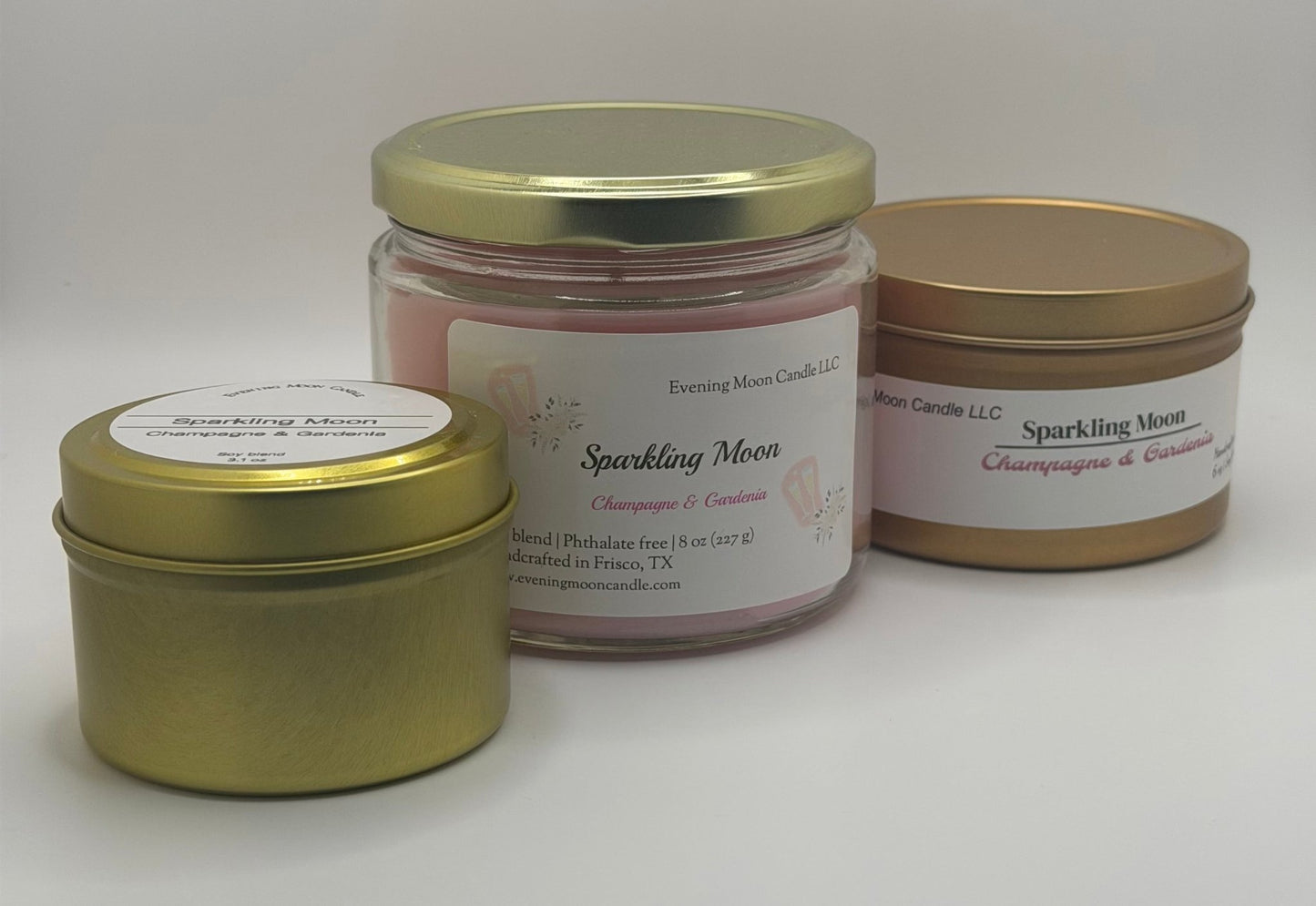 Champagne & Gardenia Sparkling Moon Soy Wax Blend Scented Candle - Evening Moon Candle LLC