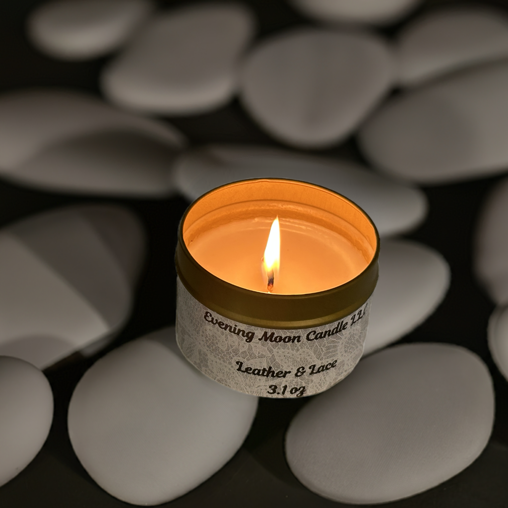 3.1 oz Rustic Moon (Leather & Lace) – Luxury Leather & Floral Soy Candle for Home, Office & Gifting