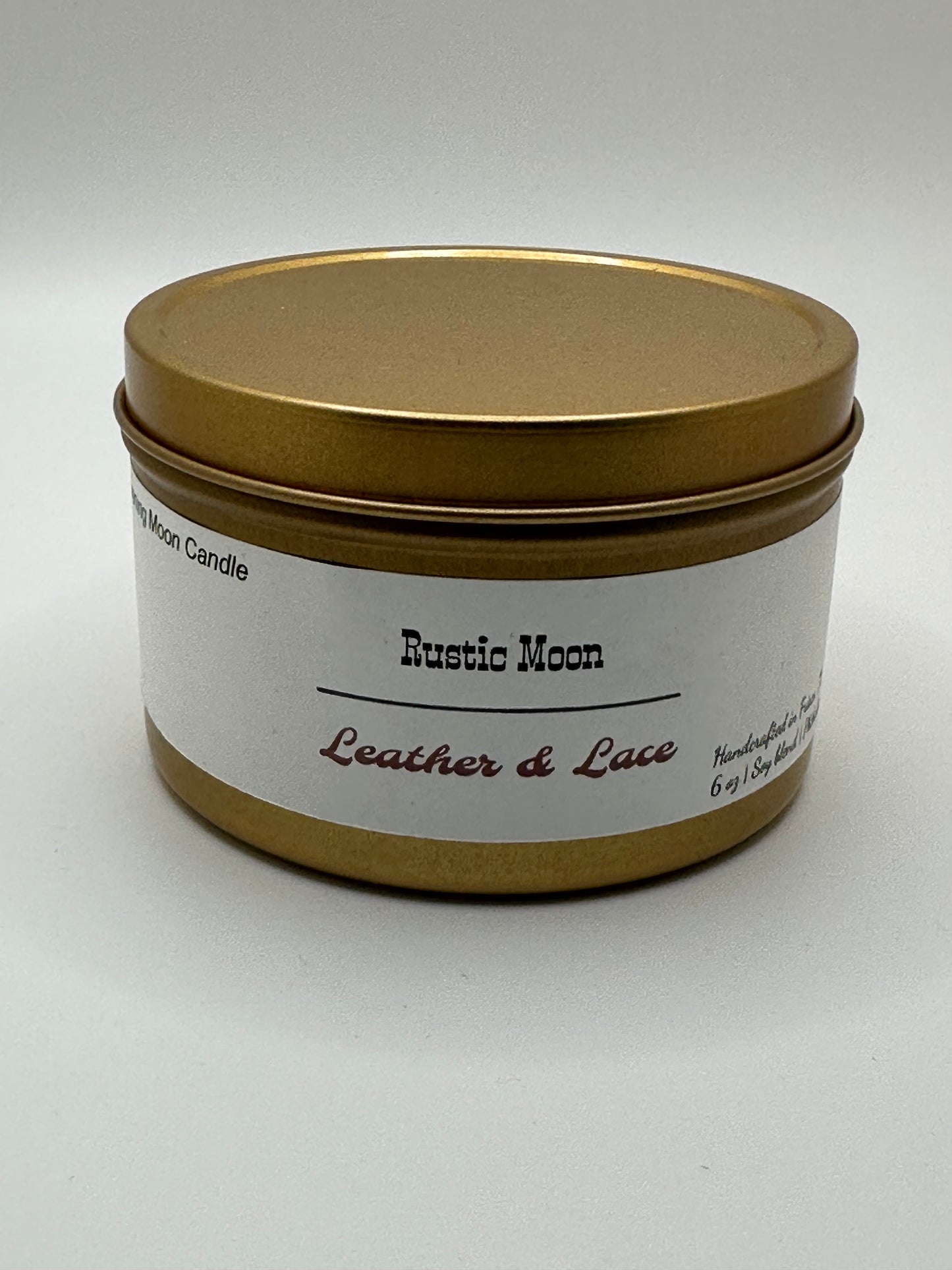Leather & Lace Scented Soy Candle Rustic Moon for cozy intimate atmosphere