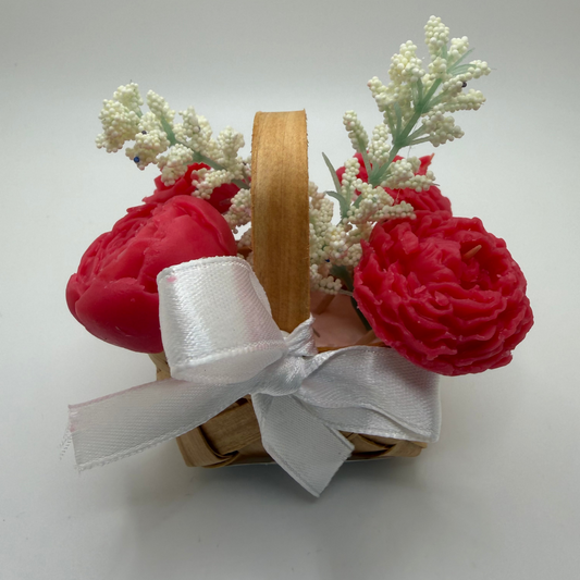 Rose Mold Wax Melts - Set of 5 in Mini Basket with Decorative Artificial Flower