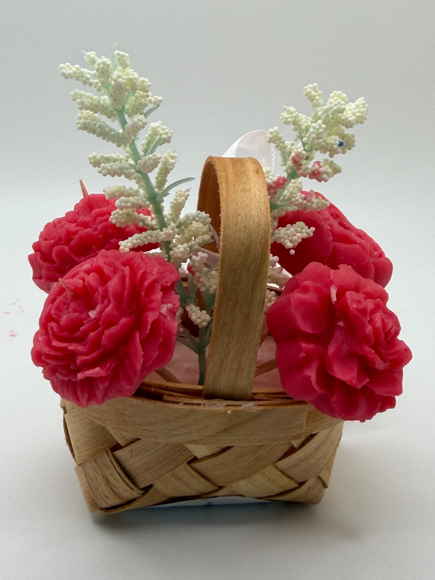 Rose Mold Wax Melts - Set of 5 in Mini Basket with Decorative Artificial Flower