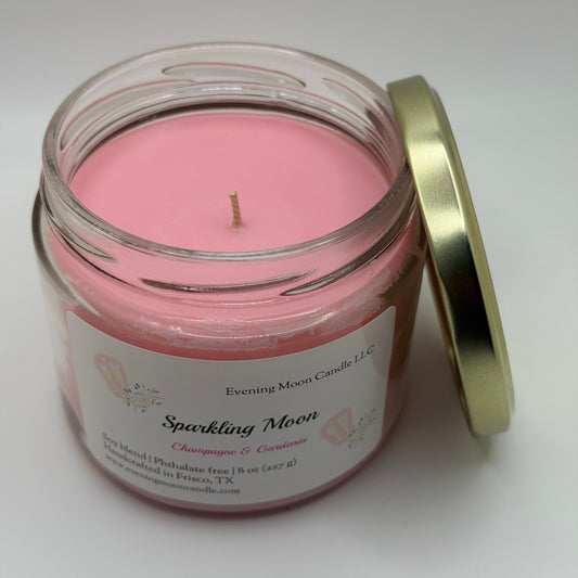 Champagne & Gardenia Sparkling Moon Soy Wax Blend Scented Candle - Evening Moon Candle LLC