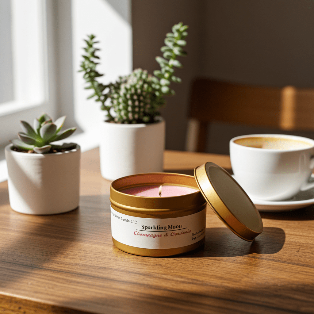 Champagne & Gardenia Sparkling Moon Soy Wax Blend Scented Candle - Evening Moon Candle LLC