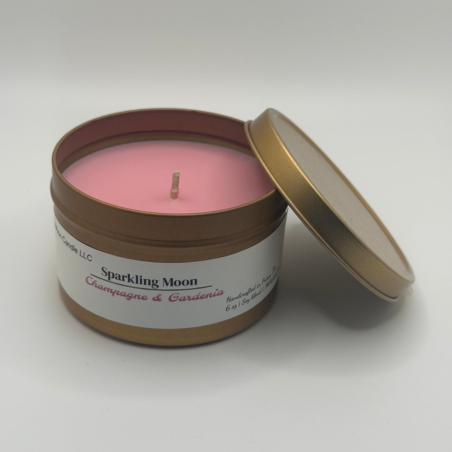 Champagne & Gardenia Sparkling Moon Soy Wax Blend Scented Candle - Evening Moon Candle LLC