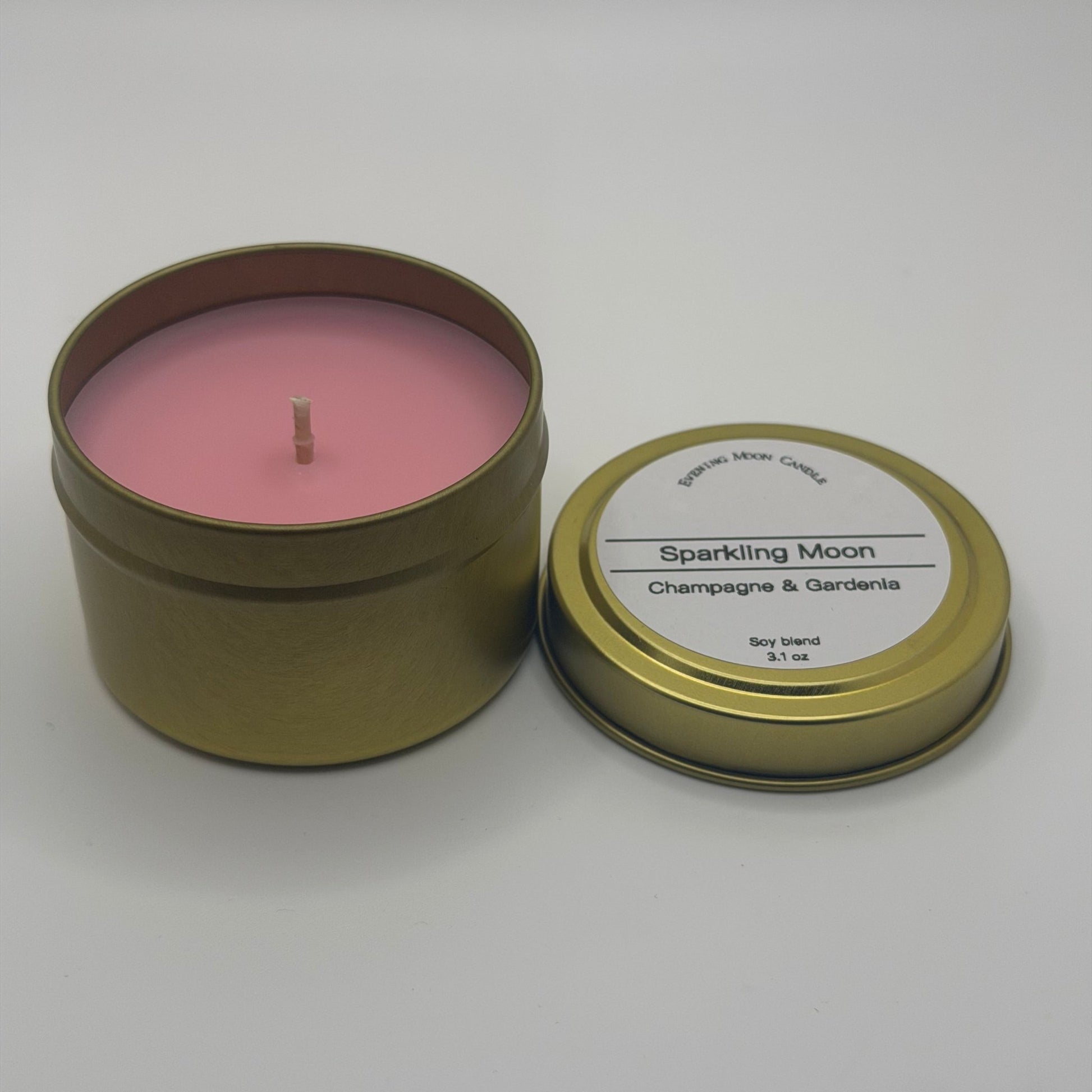 Champagne & Gardenia Sparkling Moon Soy Wax Blend Scented Candle - Evening Moon Candle LLC
