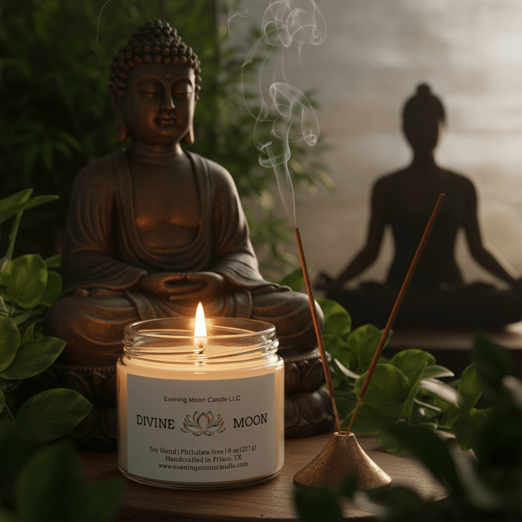 Divine Moon - Nag Champa Candle for Relaxation and Meditation - Evening Moon Candle LLC