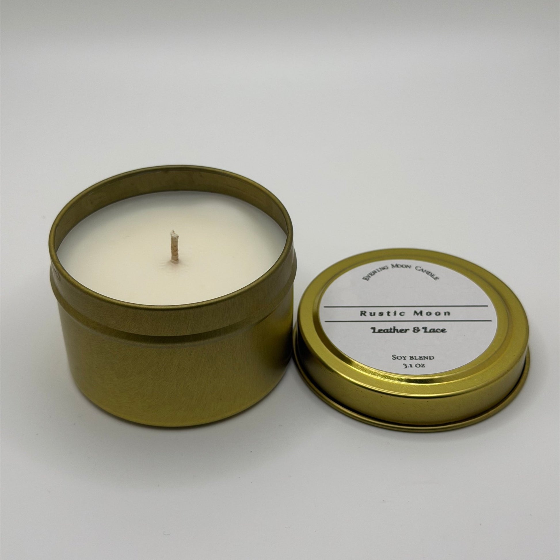 Leather & Lace Scented Soy Candle Rustic Moon for cozy intimate atmosphere - Evening Moon Candle LLC